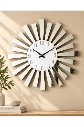 Beyaz Gümüş Aynalı Pleksi Piyano Model Sayılı Ev Yılbaşı Hediyelik Duvar Saati - Beyaz - Gri - AA SHOP (1)