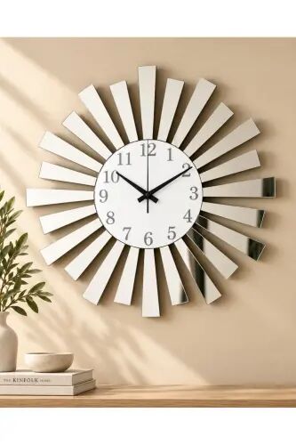 Beyaz Gümüş Aynalı Pleksi Piyano Model Sayılı Ev Yılbaşı Hediyelik Duvar Saati - Beyaz - Gri - AA SHOP (1)