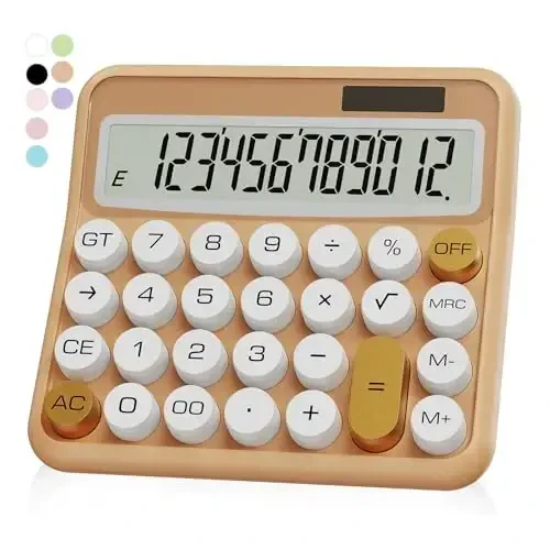 White Calculator, UPIHO Beige Standard Calculator 12 Digit with Large LCD Display and Big Buttons, White Gold Office Accessories for Women Desk, Supplies for Office, School, Home, Business - UPIHO