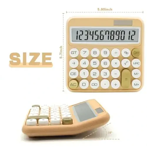 White Calculator, UPIHO Beige Standard Calculator 12 Digit with Large LCD Display and Big Buttons, White Gold Office Accessories for Women Desk, Supplies for Office, School, Home, Business - UPIHO (1)