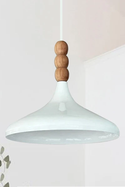 Beyaz Iç Beyaz Champion Ahşap Boncuklu Tekli Avize Sarkıt Salon Mutfak Butik Lamba-İÇ DIŞ BEYAZ - Modazone