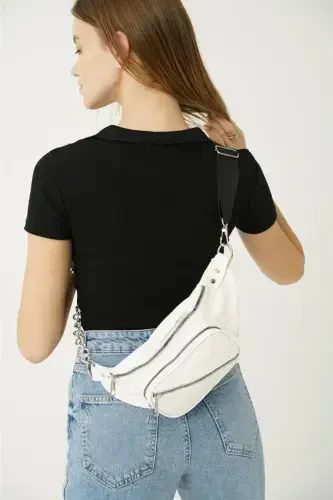 Beyaz Kadın Bel Ve Çapraz Çanta-Beyaz - 3