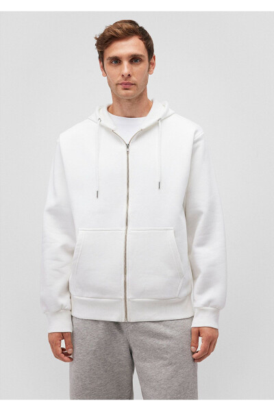 Kapüşonlu Fermuarlı Beyaz Basic Sweatshirt 0s10277-70057-Beyaz - 3
