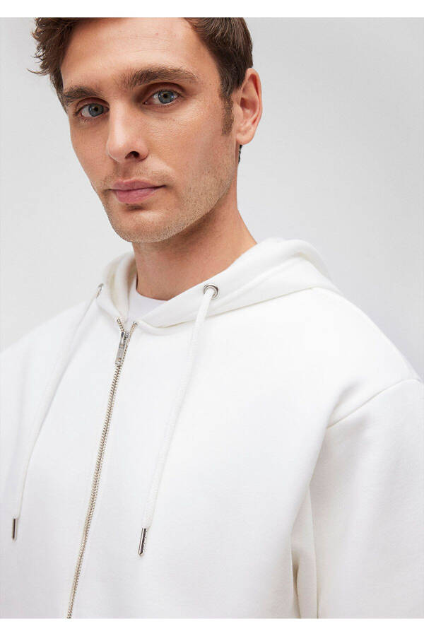 Kapüşonlu Fermuarlı Beyaz Basic Sweatshirt 0s10277-70057-Beyaz - 5