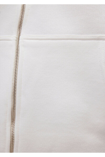 Kapüşonlu Fermuarlı Beyaz Basic Sweatshirt 0s10277-70057-Beyaz - 6