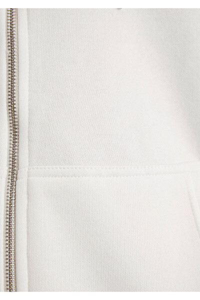 Kapüşonlu Fermuarlı Beyaz Basic Sweatshirt 0s10277-70057-Beyaz - 8