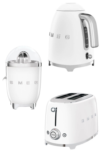 Beyaz Kettle-1x2 Ekmek Kızartma Makinesi Ve Narenciye Sıkacağı Seti - SMEG