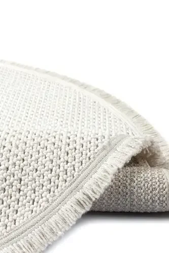 Beyaz Krem Yumuşak Dokulu Yuvarlak Halı Kilim Mutfak Koridor Yolluk Dokuma Makine Halısı 007 DAİRE-Beyaz 7 - 4