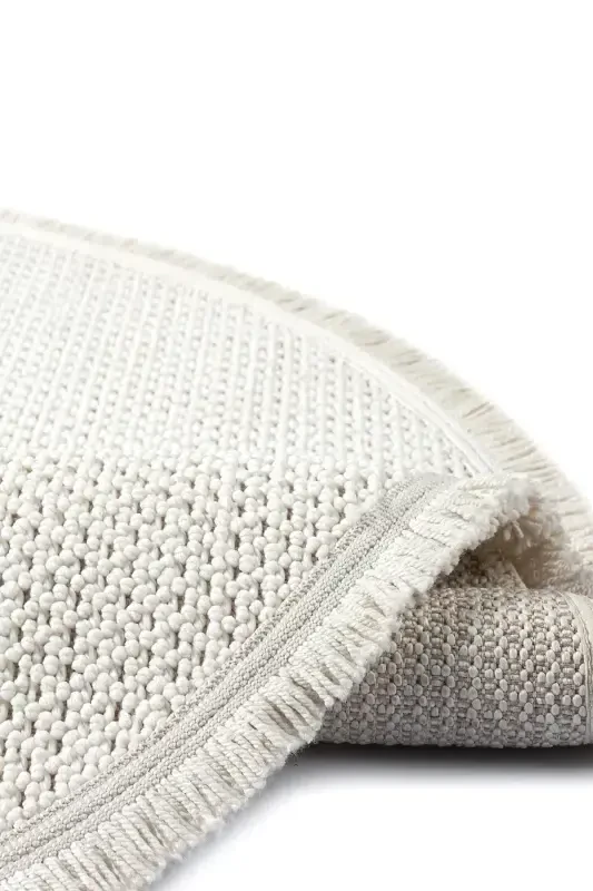 Beyaz Krem Yumuşak Dokulu Yuvarlak Halı Kilim Mutfak Koridor Yolluk Dokuma Makine Halısı 007 DAİRE-Beyaz 7 - 4