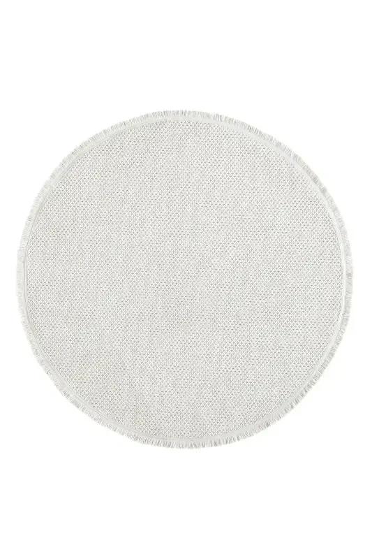 Beyaz Krem Yumuşak Dokulu Yuvarlak Halı Kilim Mutfak Koridor Yolluk Dokuma Makine Halısı 007 DAİRE-Beyaz 7 - 5