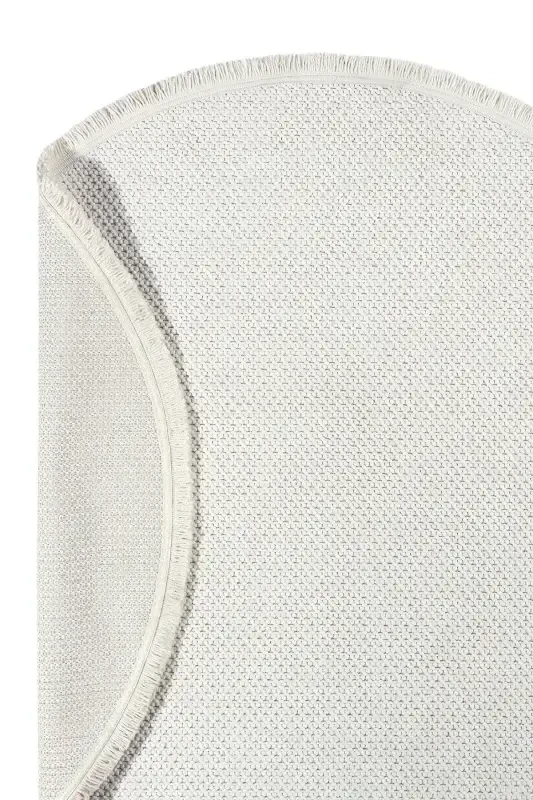 Beyaz Krem Yumuşak Dokulu Yuvarlak Halı Kilim Mutfak Koridor Yolluk Dokuma Makine Halısı 007 DAİRE-Beyaz 7 - 6