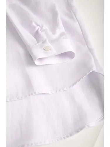 Beyaz Kuşaklı Rahat Kalıp Gömlek Tunik-Beyaz - 6