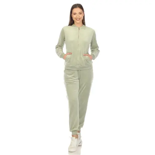 White Mark Women's 2-Piece Velour Long Sleeve Tracksuit Set with Faux Leather Stripe- - 5