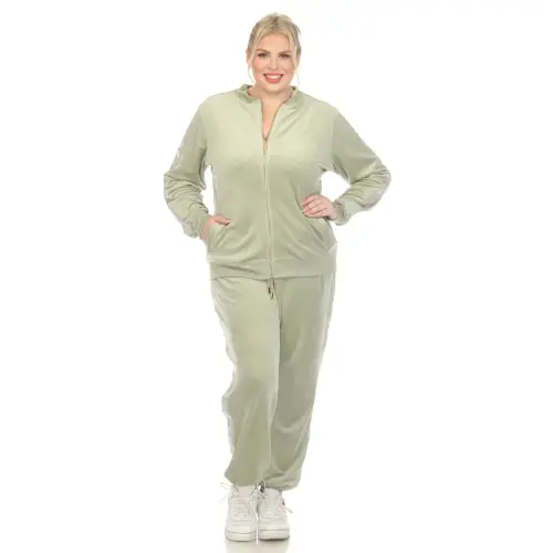 White Mark Women's 2-Piece Velour Long Sleeve Tracksuit Set with Faux Leather Stripe- - 11