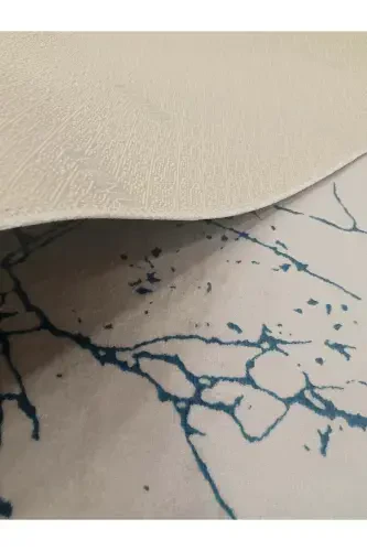 Beyaz Mavi Kaymaz Yolluk - Yıkanabilir Dört Mevsim Halı | Salon, Banyo, Balkon, Genç Odası-Beyaz - 4