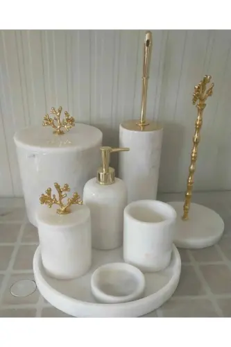 Beyaz Mermer Banyo Seti - beyaz gold - 1