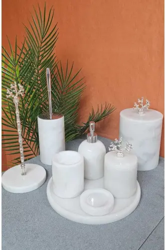 Beyaz Mermer Banyo Seti 8 Li-beyaz gümüş - SARITAŞ (1)