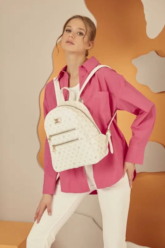 Beyaz Monogram Kadın Sırt Çantası 05PO22Y1577-Beyaz Monogram - PIERRE CARDIN