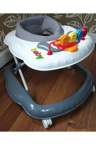 Beyaz Müzikli Yürüteç Çocuk Yürüteci Gri Beyaz Koltuklu - Gri Beyaz - 3