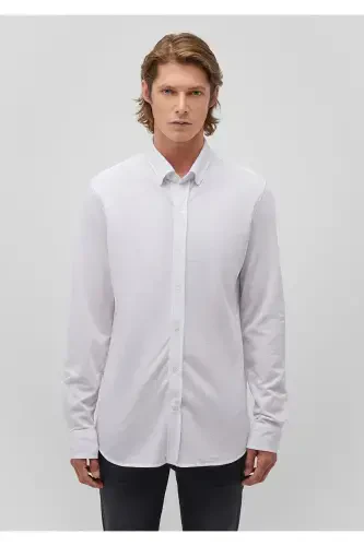 Beyaz Örme Gömlek Fitted / Vücuda Oturan Kesim 0211092-620 - 3