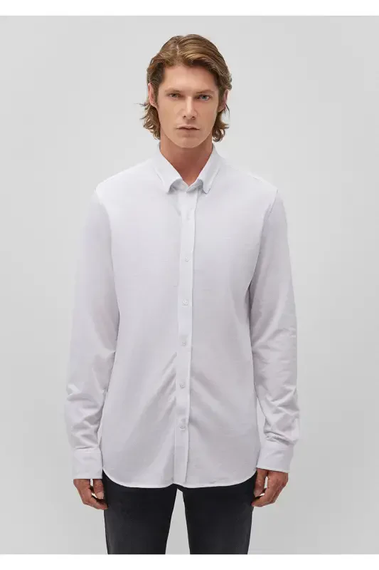 Beyaz Örme Gömlek Fitted / Vücuda Oturan Kesim 0211092-620 - 3