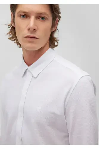 Beyaz Örme Gömlek Fitted / Vücuda Oturan Kesim 0211092-620 - 5