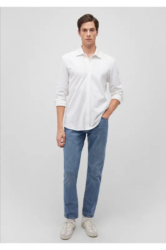 Beyaz Örme Gömlek Slim Fit / Dar Kesim 0211107-620 - Beyaz-620 - 3