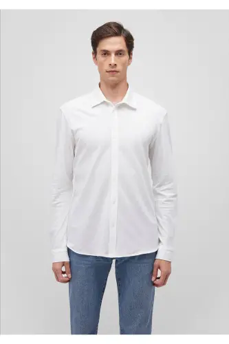 Beyaz Örme Gömlek Slim Fit / Dar Kesim 0211107-620 - Beyaz-620 - 4