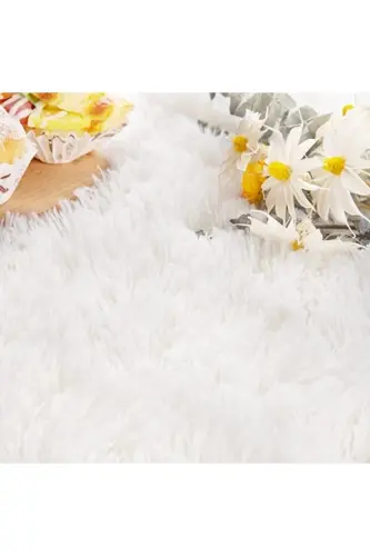 Beyaz Oval Post Halı Peluş Yumuşak Kaymaz Dot Taban Antibakteriyel - Beyaz - 2
