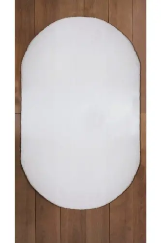 Beyaz Oval Post Halı Peluş Yumuşak Kaymaz Dot Taban Antibakteriyel - Beyaz - 4