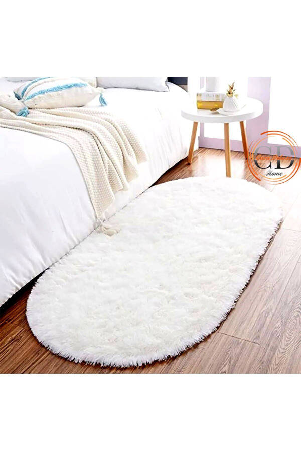 Beyaz Oval Post Peluş Yumuşak Yıkanabilir Kaymaz Dot Taban Antibakteriyel Salon Koridor Çocuk Halı - Beyaz - 1
