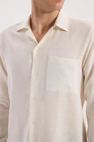 Beyaz Oversize Cepli Pamuk Karışımlı Gömlek - 3