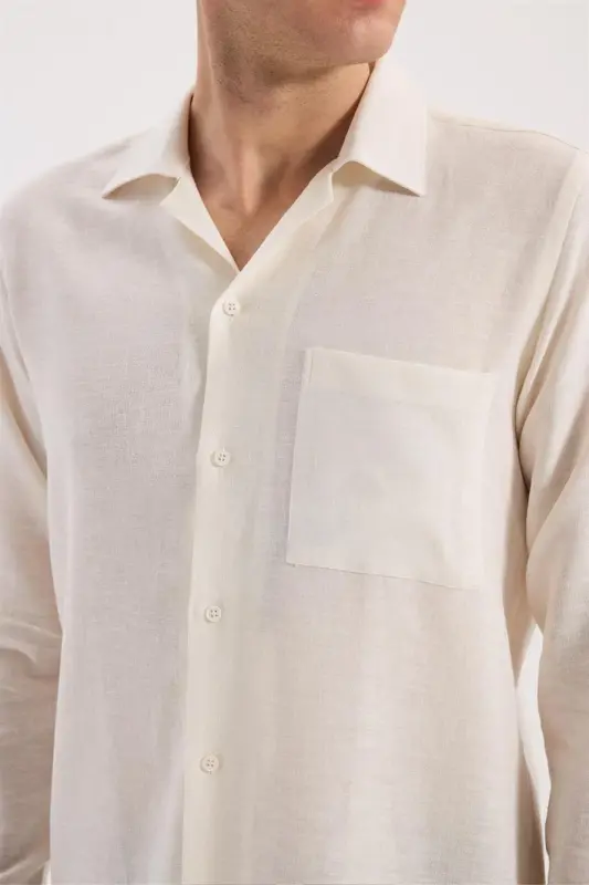 Beyaz Oversize Cepli Pamuk Karışımlı Gömlek - 3