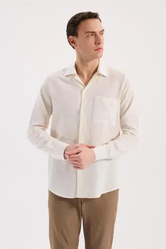 Beyaz Oversize Cepli Pamuk Karışımlı Gömlek 