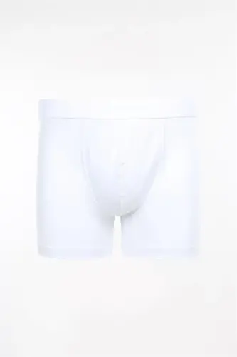 Beyaz Pamuklu Esnek Kumaş Düz Boxer 