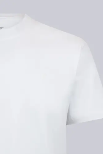 Beyaz Regular Fit Bisiklet Yaka Pamuklu Basic Tişört - Beyaz - 3