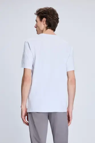 Beyaz Regular Fit Bisiklet Yaka Pamuklu Triko Tişört - Beyaz - 5
