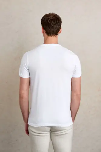 Beyaz Regular Fit Düz 100% Pamuk Bisiklet Yaka Tişört - Beyaz - 8