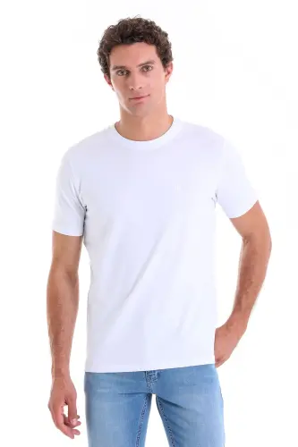 Beyaz Regular Fit Düz Pamuklu Bisiklet Yaka Triko Tişört - Beyaz - 1