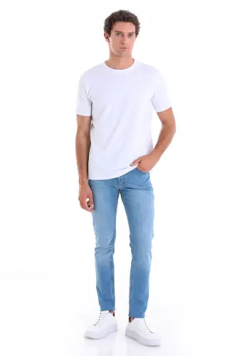 Beyaz Regular Fit Düz Pamuklu Bisiklet Yaka Triko Tişört - Beyaz - 4