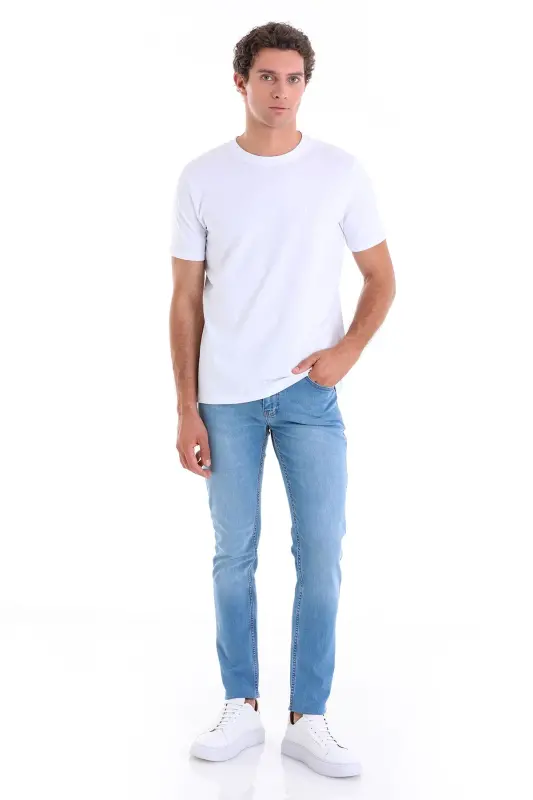 Beyaz Regular Fit Düz Pamuklu Bisiklet Yaka Triko Tişört - Beyaz - 4