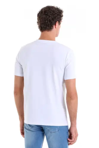 Beyaz Regular Fit Düz Pamuklu Bisiklet Yaka Triko Tişört - Beyaz - 6