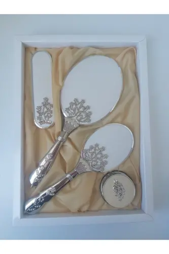 Beyaz Renk Gelin Bohçası Ayna Tarak Set Takım - Beyaz 