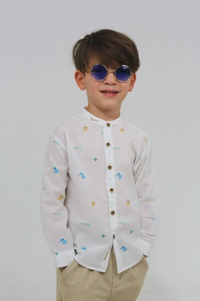 Beyaz Renk Kaplan Desenli Kısa Kollu Erkek Bebek Gömlek-KAPLAN DESENLİ - ASG TEKSTİL