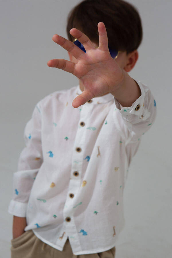 Beyaz Renk Kaplan Desenli Kısa Kollu Erkek Bebek Gömlek-KAPLAN DESENLİ - 3