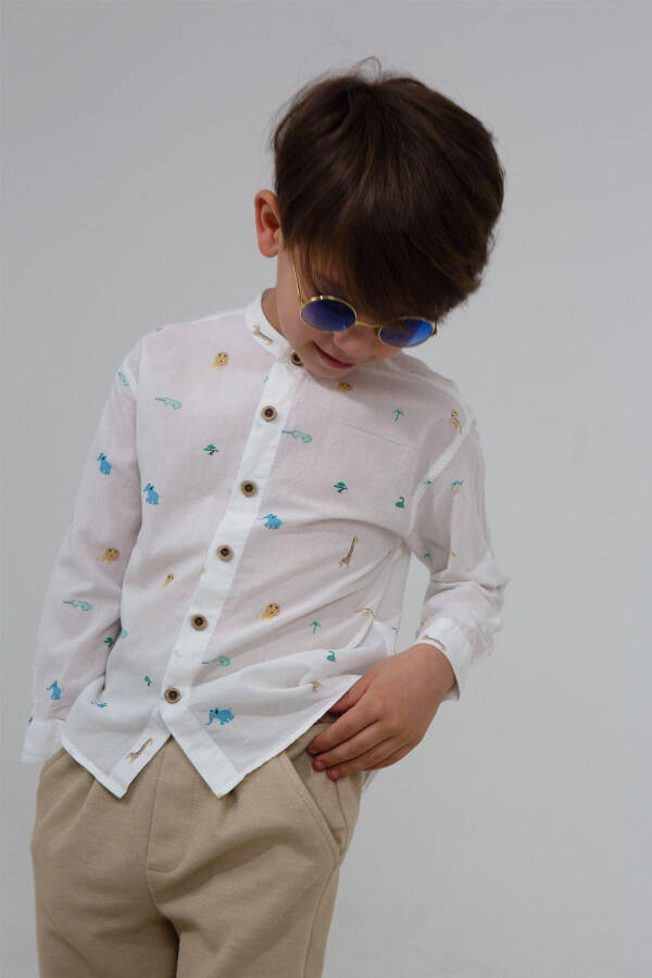 Beyaz Renk Kaplan Desenli Kısa Kollu Erkek Bebek Gömlek-KAPLAN DESENLİ - 4