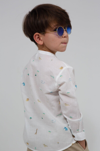 Beyaz Renk Kaplan Desenli Kısa Kollu Erkek Bebek Gömlek-KAPLAN DESENLİ - 5