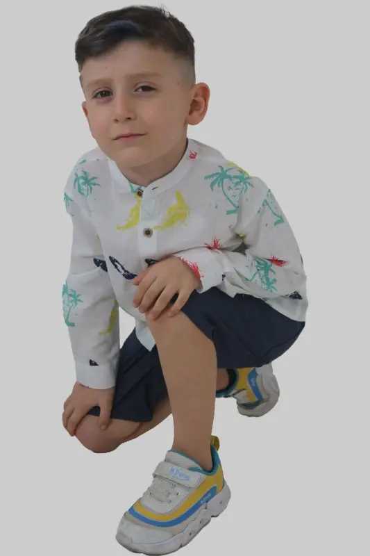 Beyaz Renk Yaz Baskılı Kısa Kollu Erkek Bebek Gömlek - BEYAZ BASKILI - 2