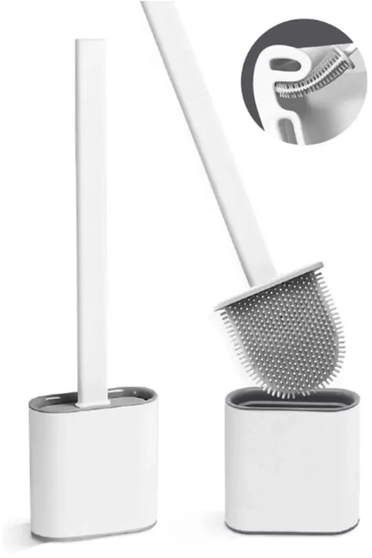 Beyaz Renk Silikon Banyo Tuvalet Klozet Temizleme Fırçası Ve Tutucu Set - KITCHEN BEAUTY