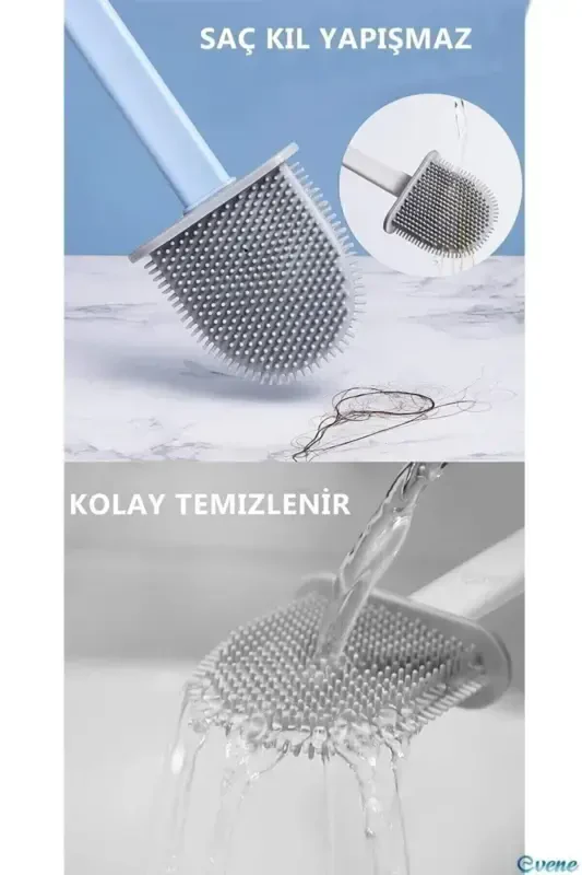 Beyaz Renk Silikon Banyo Tuvalet Klozet Temizleme Fırçası Ve Tutucu Set - 4